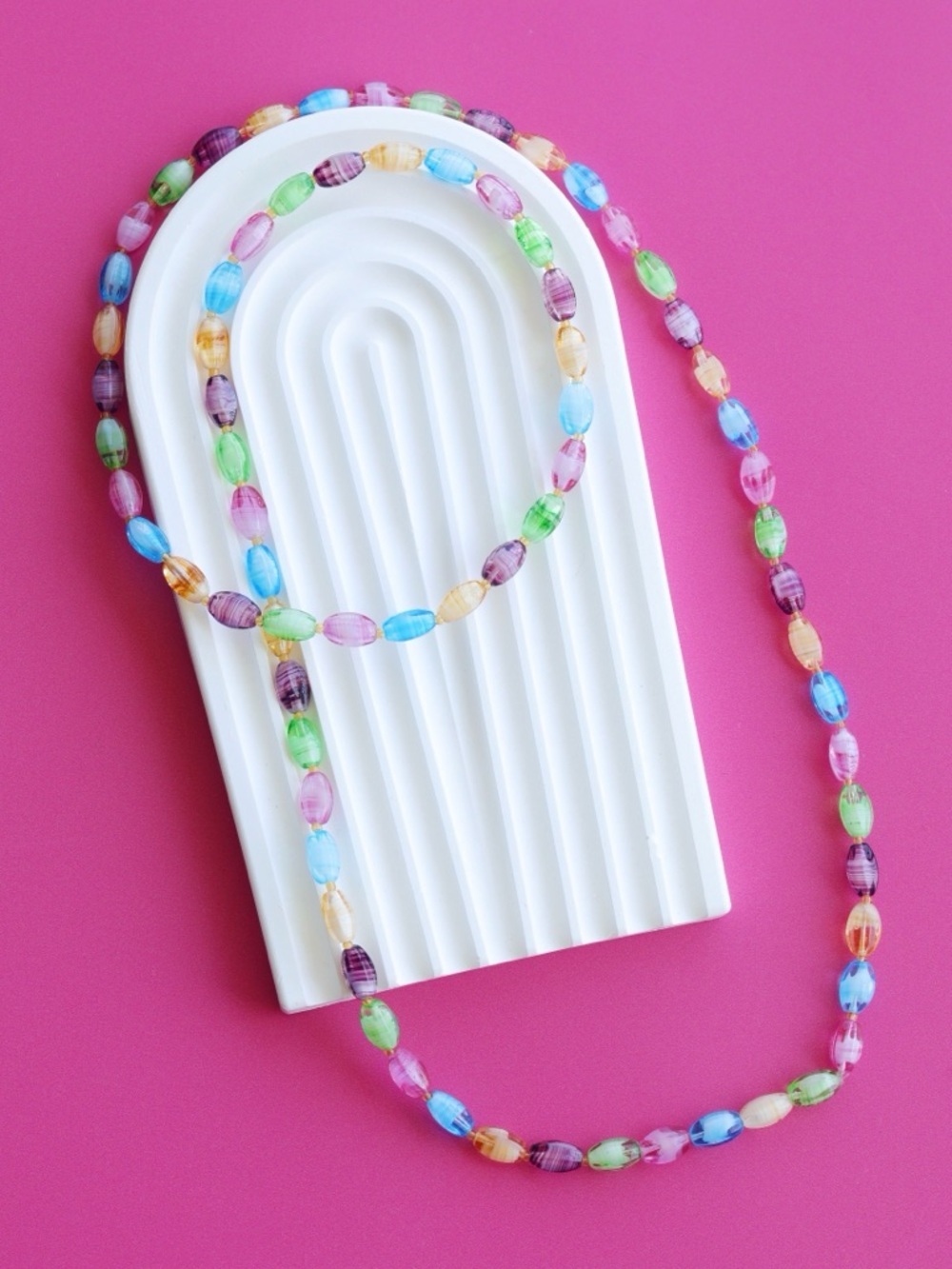 90s Y2K Translucent Lampwork Rainbow Multicolor Glass Beaded Necklace EUC